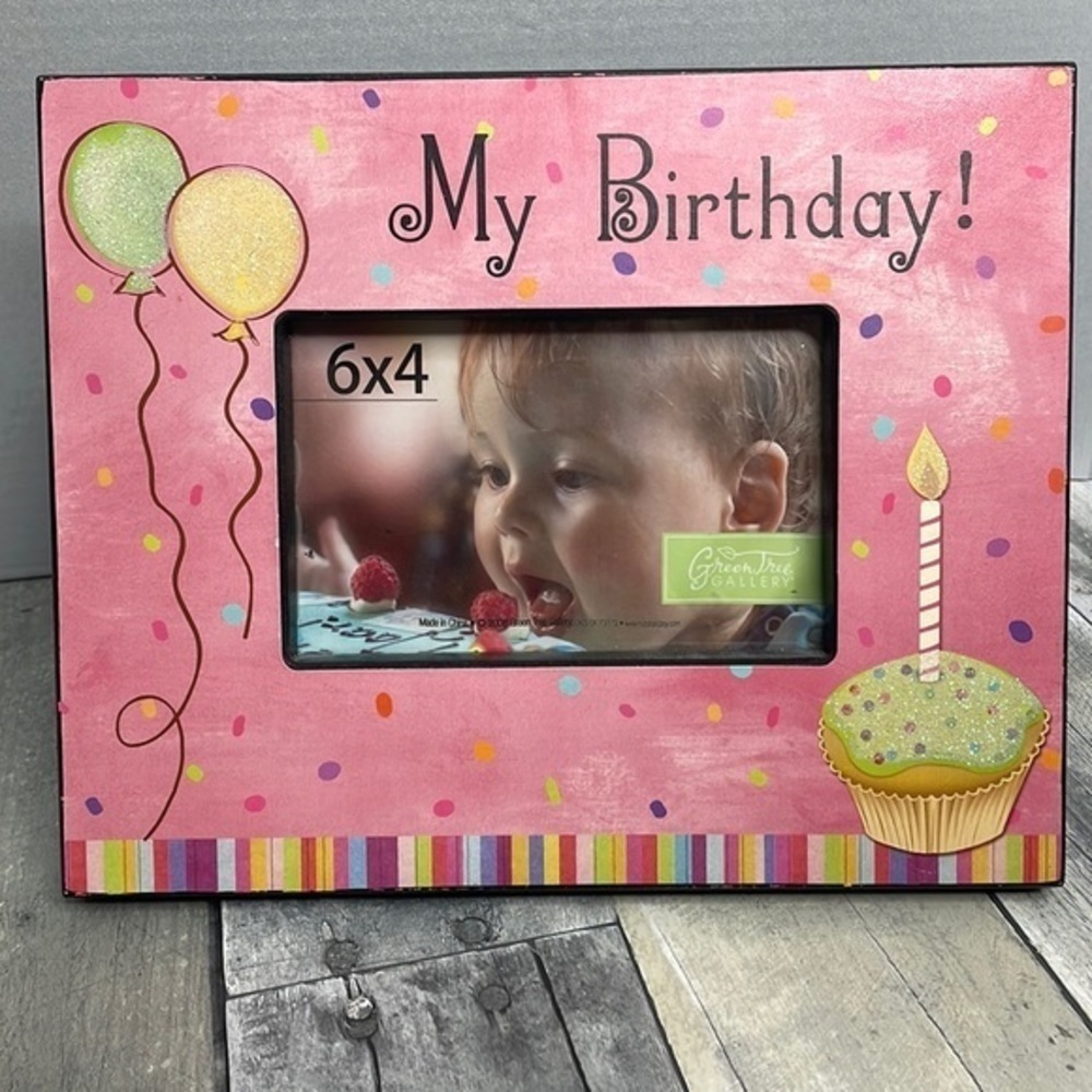 𝅺nwt. “My Birthday” picture frame. Cupcake and balloons. Multicolored. 6x4 photo